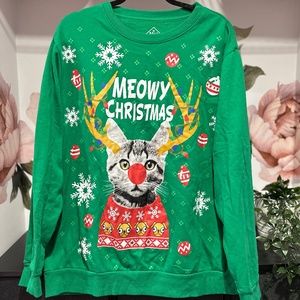 Christmas Cat Ugly Sweater - 2X - Meowy Christmas